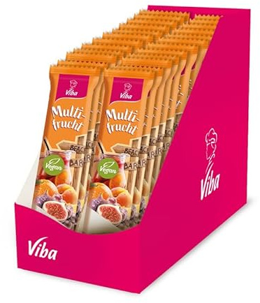 Viba Genussriegel Multifrucht 24 x 35 g | Veganer Fruchtriegel Vorratspack | Snack mit 82% Trockenfruchtanteil