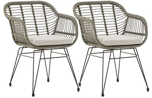 IDIMEX Gartenstuhl Paramo im 2er Set, Grau - Korbstuhl aus Polyrattan, Outdoor Stuhl mit gemütlichem Sitzkissen, moderner Esszimmerstuhl