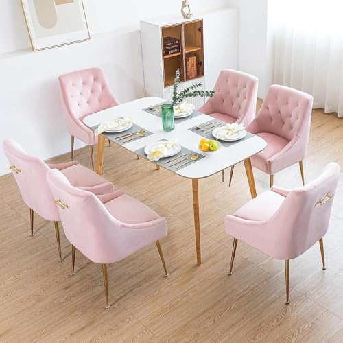 LONXIU Esszimmerstühle 6er Set, Samt Esszimmerstühle, Modern Küchenstuhl mit Metallbeinen, 13 cm Gepolsterter, für Küche Esszimmer, Wohnzimmer, Schlafzimmer (Rosa)