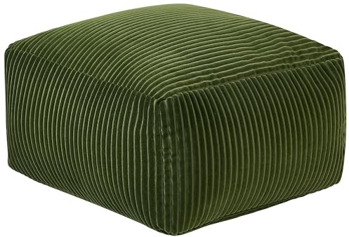 Beliani Pouf en Velours Côtelé Rembourrage Billes EPS Carré Motif Uni Vert Foncé Mukki