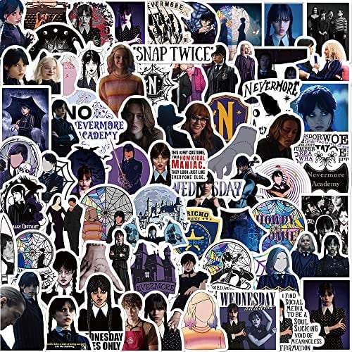 Wednesday Addams Stickers 120 Pcs Waterproof Aesthetic American Movie Sticker for Laptop Water Bottle Car Bike Guitar Scrapbook Skateboard Luggage,Vinyl Addams Family Tv Sticker for Kids Girls