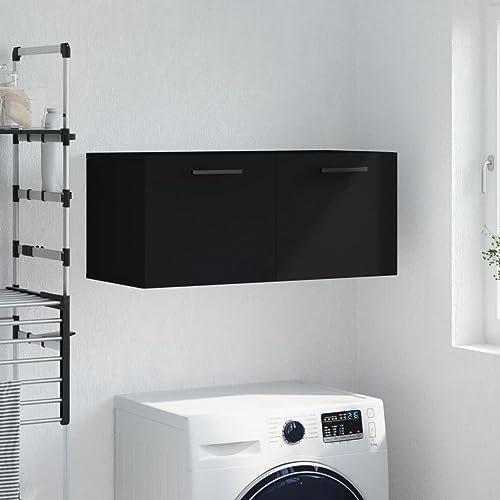 Homgoday Wandschrank mit Viel Stauraum Hängeschrank Badschrank Küchenschrank Oberschrank für Wohnzimmer Schlafzimmer Arbeitszimmer Schwarz 80x36,5x35 cm Holzwerkstoff