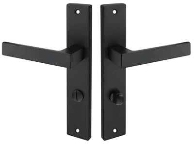 Gedotec Garniture de béquille noire mate [Bain - WC] 1x porte Ferrures plaque longue I Poignées de porte Portes intérieures norme Din 78 mm I Poignée de porte pour épaisseur de porte 35-47 mm