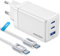 NOHON Chargeur USB-C Rapide Prise: 65W GaN 3 Ports PD3.0 avec 140W USB C Rapide Cable 1.2M | PPS Compatible avec MacBook Pro Air Airpods iPad iPhone 15 14 13 12 Pro Max Galaxy S23(Blanc)