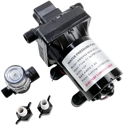 LLANNDER Pompa dell'acqua per camper, 12 V, 55 PSI, compatibile con camper, camper, doccia, spruzzatore di ricambio # 4008-101-A65, pompa a membrana 4008-101-E65