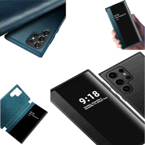 Wigento Für Samsung Galaxy S24 Ultra View Spiegel Handy Smart Cover Wake UP Funktion Case Schwarz