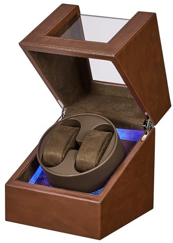 ANWBROAD Uhrenbeweger für Automatikuhren Doppeluhr Rotator mit Super leisem Motor Flexible Uhrenkissen LED Hintergrundbeleuchtung Uhr Turner Uhr Shaker 5 Modi Batterie oder USB Aufladung JWW001P