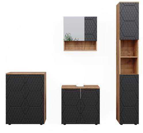 Vicco Badmöbel-Set Irma, Anthrazit mit Wabenstruktur, 80 cm