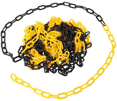 Wisebom Absperrkette Kunststoffkette, 10mx6mm Warnkette Plastikkette Zweifarbig, Kunststoff Gliederkette Gut Sichtbare für Warnsicherheit Parkplatz Warteschlangen (Gelb Schwarz)