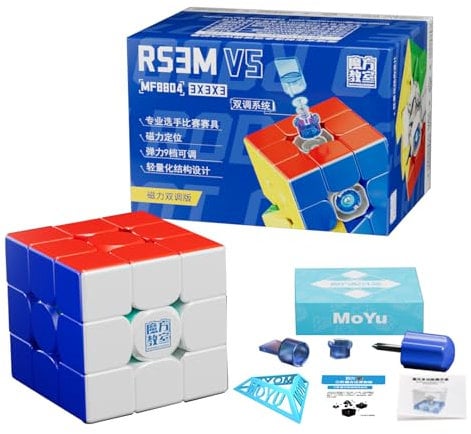 Moyu RS3M V5 2023 Magnetic Dual Adjustment 3x3 SpeedCube, Professional 3x3 Puzzle Stickerless RS3M V5 Magnetic Master Cube (Magnetic Dual Adjustment) Gift for Speed Cuber
