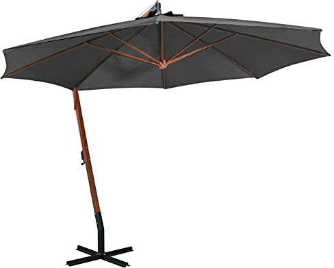 ShGaxin Parasol Suspendu avec mât Anthracite 3,5x2,9 m Bois de Sapin,Parasol De Jardin Exterieur,Protection UV,Parasol,