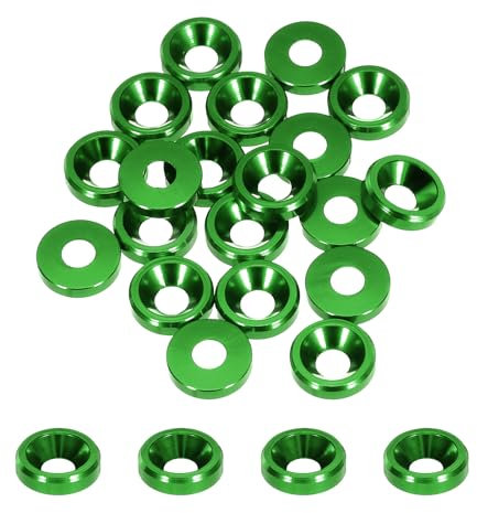 QUARKZMAN Rondelles Coniques M3 à Tête Fraisée, Diamètre du Trou 3,1 mm/0,12 Pouce, Rondelles en Aluminium pour Vis Rc/Fpv/Pc/Drone/Pièces de Modèles, Lot de 20 (Vert)