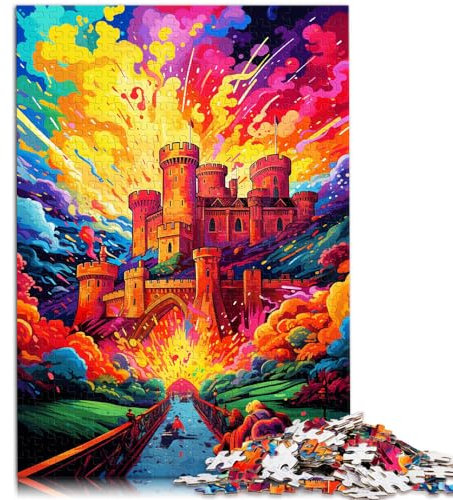 Puzzle mit 1000 Teilen, farbenfrohe Psychedelia im Windsor Castle, geeignet für Erwachsene und Jugendliche ab 12 Jahren, Holzpuzzle, pädagogisches Spiel, herausforderndes Spielzeug, Größe: 50 x 75 cm