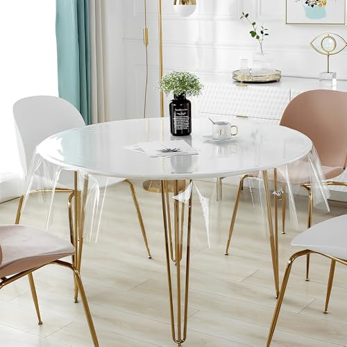IBEQUEM Klar PVC Tischdecke, Wasserdicht/Öl Beweis Heavy Duty Transparent Tischabdeckung, Dickes Kunststoff abwischbar Rechteck Tischschutz für Esstisch Küche Picknick (Runde-140)
