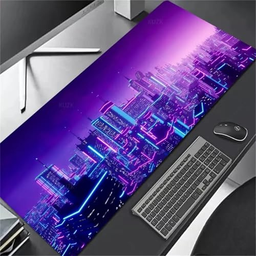 Jinmer Lila New York City Gaming Mauspad,800x400x2mm XXL Verlängertes Große Mauspad,Schreibtischunterlage mit Rutschfester Gummibasis,Mauspad für PC,Schreibtisch Pad für Zuhause und Büro