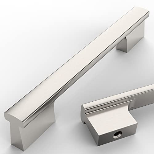 Amerdeco 10 Pack Brushed Satin Nickel Cabinet Pulls 128mm Hole Center Cabinet Hardware Kitchen Cabinet Handles for Bathroom Drawer Pulls Dresser Pulls AM024