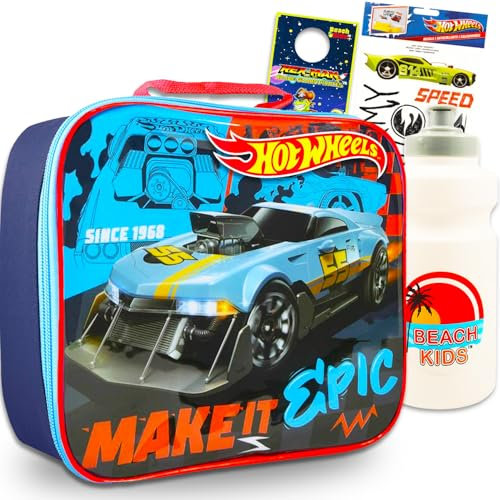 Hot Wheels Ensemble boîte à déjeuner pour garçons – Sac à déjeuner, autocollants, bouteille d'eau, plus de sacs à déjeuner et fournitures scolaires pour enfants