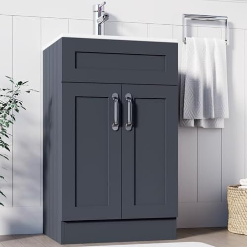 BELOFAY 500mm Floor Standing Bathroom Vanity Unit With Basin - Laquered Cloakroom Vanity Unit with 1 Tap Hole Ceramic Basin and Soft Close Hinges, WASTE INCLUDED (Crawley Grey)