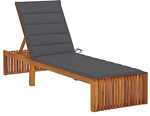 Higsose Liegestuhl Garten mit Auflage Akazie Massivholz 200x60x90cm Anthrazit Sonnenliege Outdoor Liege Balkon für Den Innen- und Außenbereich Relaxliege Mit Verstellbarer Rückenlehne