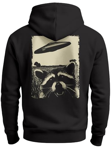 Neverless® Hoodie Backprint Herren UFO Waschbärr Alien Print Rückenaufdruck Kapuzen-Pullover Männer Fashion Streetstyle