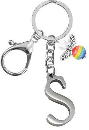 Porte-clés pour homme et femme en métal avec lettre de l'alphabet personnalisable avec breloque ange, cadeau d'amitié, cadeau de 18e anniversaire, porte-clés de voiture (S)