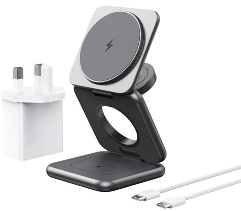 Alilong Cargador Inalambrico para iPhone, Plegable 3 en 1 Base Cargador para iPhone y Apple Watch, Compatible con iPhone 16/15/14/13/12 Series, Apple Watch 10/9/8/7/6/SE/5/4, para AirPods 2/3/4/Pro