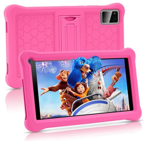 SANNUO Tablet para Niños 7 Pulgadas Android 13 con RAM 8GB ROM 64GB (TF 128GB), GMS Certified, Control Parental, Pantalla IPS HD, Doble Cámara, WiFi, Tablet Niños Educativo con Funda de EVA (Rosa)