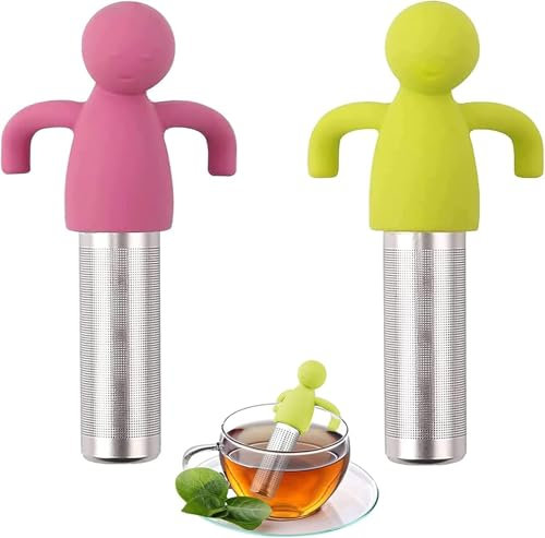 GDJIAJT 2 Stück Teesieb Teefilter, Teeei für losen Tee, 304 Edelstahl Teesieb Teefilter mit Griffen, Lustig Teeei für Tassen und Teekannen