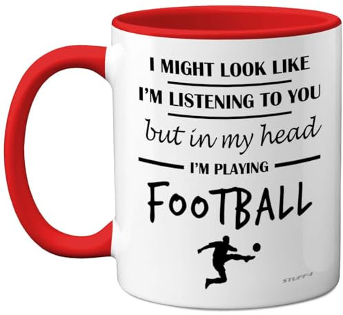 Stuff4 Football Gifts - in My Head I'm Playing Football Mug - Funny Gift for Footy Players, Footie Lover Presents, 11oz Ceramic Red Premium Mugs Novelty Cup