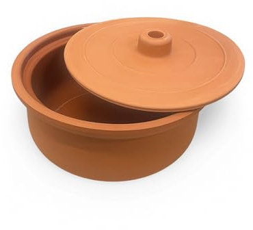 Vienberg Güvec - Pentola in terracotta con coperchio per cucinare, diametro 27 cm, 5 litri, rotonda, adatta al forno, tencere Tajine Tapas