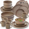 SÄNGER Bombay Oak | Kombiservice 20 teilig, Steingut Geschirr 4 Personen, 4x Speiseteller 4x Dessertteller 4x Schalen 4x Pastateller 4x Kaffeebecher, Teller Set modern | VALUE COLLECTION