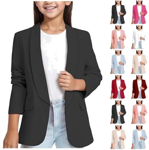 Ybing Cardigan Mädchen Elegante Blazer für Mädchen Einfarbig Revers Anzugmantel Modische Arbeitsjacke mit Innentaschen Klassisch Langarm Mantel Geschäft Büro Jacke Anzugjacke Bequem Frühlingjacke