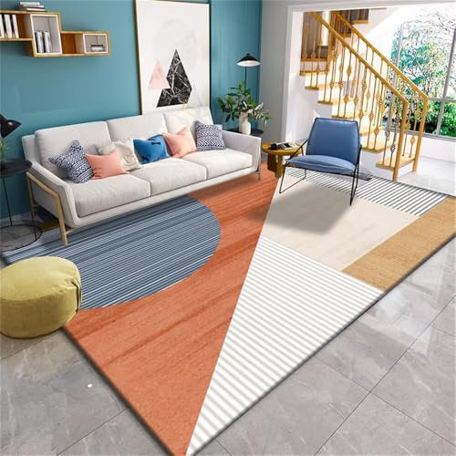 DJHWWD Angepasst Werden Teppich Aussenbereich Aesthetic Blaugrauer moderner 100x150CM orange Webteppich Gross tepiche