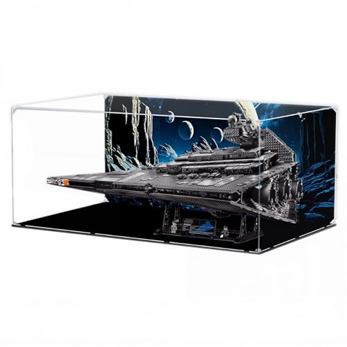 Acryl-Vitrine für Lego 75252 Imperial Star Destroyer Set, transparente, staubdichte Box, Aufbewahrungsbox, kompatibel mit Lego 75252 (Modell nicht im Lieferumfang enthalten (schwarzer Sockel, 3 mm)