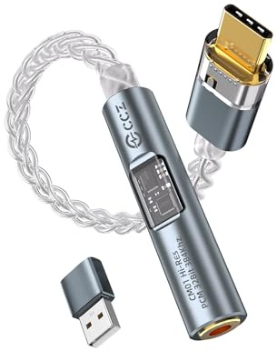 Yinyoo CCZ CM01 Adaptador de Auriculares USB C a Jack DAC de 3,5 mm MAX97220 Amp Conexant CX31993, convertidor de Audio de Alta resolución de 24 bits/384 kHz con Cable Chapado en Plata