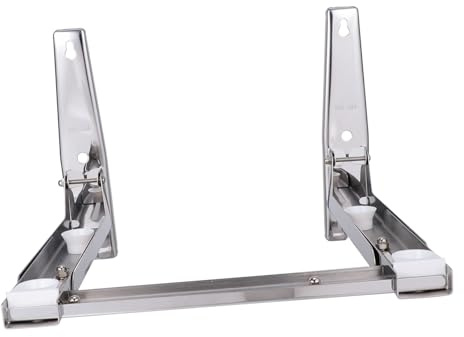 Klappbarer Mikrowellen Ofenrost aus Edelstahl, Silber, Wandmontage | Ausziehbar, 50kg Traglast, Komplett mit Zubehör, Passend für Küchenorganisation