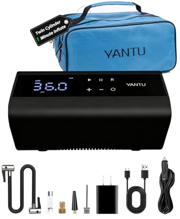 YANTU Cordless Tyre Inflator Air Compressor With Dual Cylinder Inflation,8.3-Inch Large Digital Screen,Electric 12V Car tyre Pump For Car Tire,Auto Shut Off for Heavy Duty Truck/Bike/Motorcycle