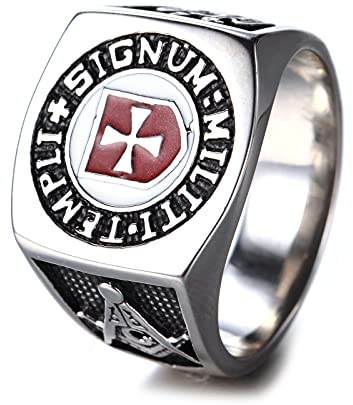RZRPYFMM Christian Cross Ring Mittelalterlicher Europäischer Schild Templer Ring Edelstahl Freimaurer Herrenring,Silber,13
