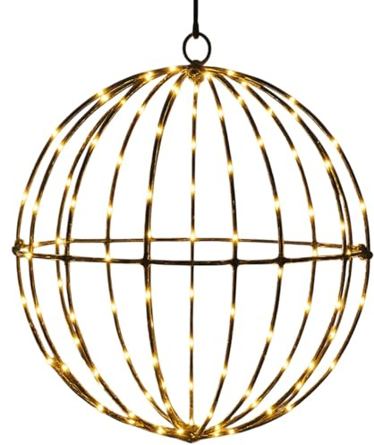 CP6784_30 LED Leuchtkugel Metall Schwarz Innen-& Außen Ø 30 cm Timer IP44 Batteriebetrieben Dekokugel zum Hängen Dekoleuchte Weihnachten Winter