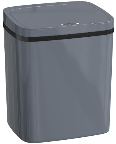 HOMCOM Sensor Mülleimer 15L Automatischer Mülleimer Kunststoff Grau | Mit Zwei Öffnungsmodi, Abfalleimer Müllbehälter Abfallbehälter, für Büro, Schlafzimmer, Küchen