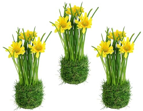Künstliche Margeriten im Gras Nest 20cm 3erSet Kunstblumen Künstlich Gänseblümchen Grasbusch Osterdeko Ostern Frühblüher Frühlingsblumen Frühjahrsdeko Frühlingsdeko Osternest Grasbusch Gras Tischdeko