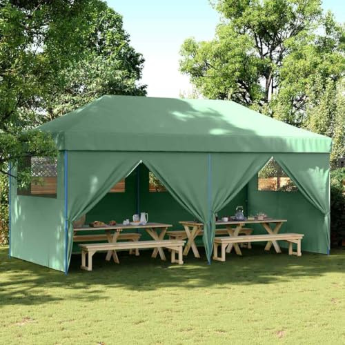 Carport Tente de réception pliable pop-up avec 4 panneaux latéraux Vert Tonnelle pliable pour fête, mariage, activités commerciales
