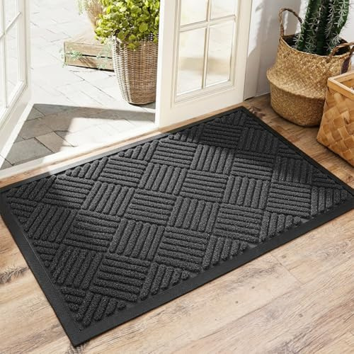MIUUIPI Fußmatte Außen 45 x 75 cm, Fußmatte Dunkelgrau, Waschbar Türmatte für Außen & Innen, Rutschfester Schmutzfänger Teppich für Eingang, Haustür, Patio, Garten (Schwarz)