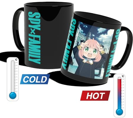 Konix Spy x Family Mug thermoréactif 320 ml - Compatible lave-vaisselle et micro-ondes - Motif Anya, Loid et Yor Forger - Noir