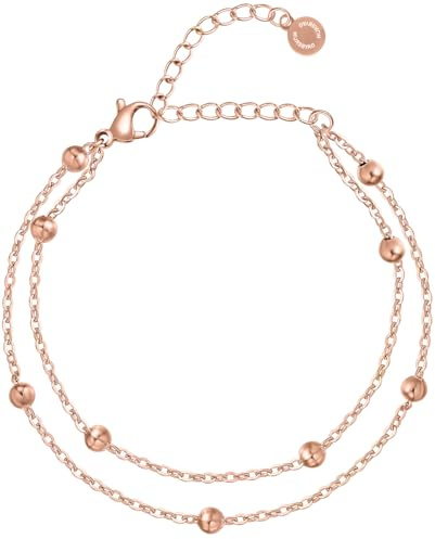 day.berlin Layering Kugel Armband Ally für Damen, 15,5+4cm 18K vergoldet | Zweireihige Armkette mit kleinen Kugeln (3mm) aus 316L Edelstahl, nickelfrei und wasserfest