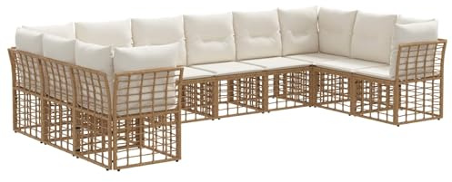 vidaXL Outdoor-Sofagarnitur Natürlich und Cremweiß Polyester, Outdoor-Sitzgruppe, modulares Design, wetterfester Rattan, Bequeme Polster für Garten, Terrasse