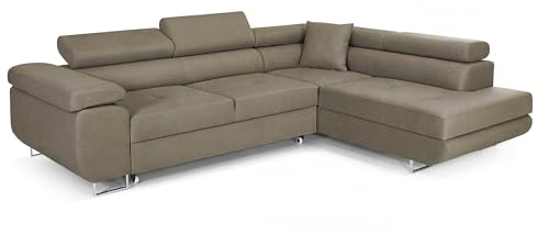 COMFORTINO FURNITURE Ecksofa mit Schlaffunktion PASTI L-Form, Sofa Couch mit Bettkasten, 3-Sitzer Eckcouch, Schlafsofa für Wohnzimmer, Big Sofa Couch mit Schlaffunktion (Olivgrün, Ottomane Rechts)
