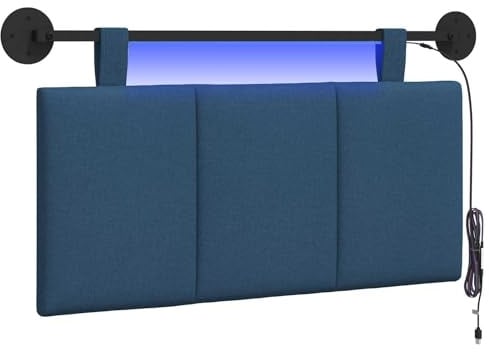 vidaXL Hängendes Kopfteil Mit LED Licht Blau Stoff, Schlafzimmer, Rechteckig, Modern, Wandmontage, Anpassbares Kopfteil, Ergonomisch, Platzsparend, Akzentpaneel