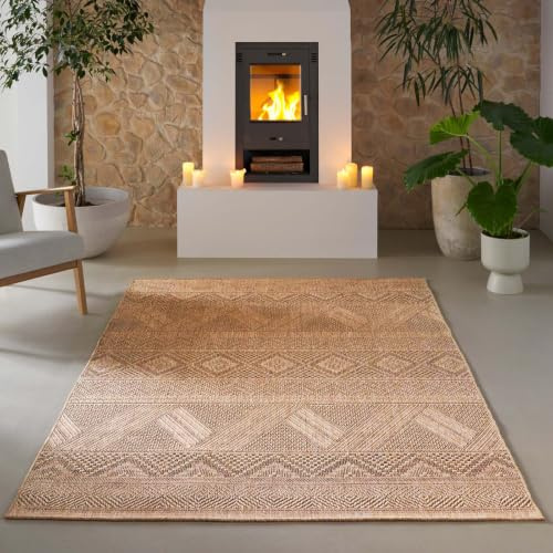 Taracarpet Borneo Nativ Outdoor Teppich – Wetterfester Indoor & Outdoor Teppich im Sisal- Jute-Look für Balkon, Terrasse, Garten, Wohnzimmer & Esszimmer, pflegeleicht beige 160x220 cm