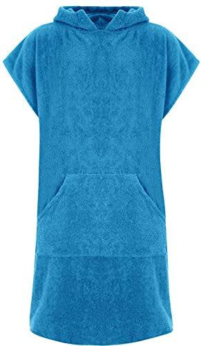 Für Kinder - Unisex 100% Baumwoll Bademantel Poncho mit Tasche Frottiermantel Handtuch Schwimmen Surfen - Alter 10-13, Aquamarin